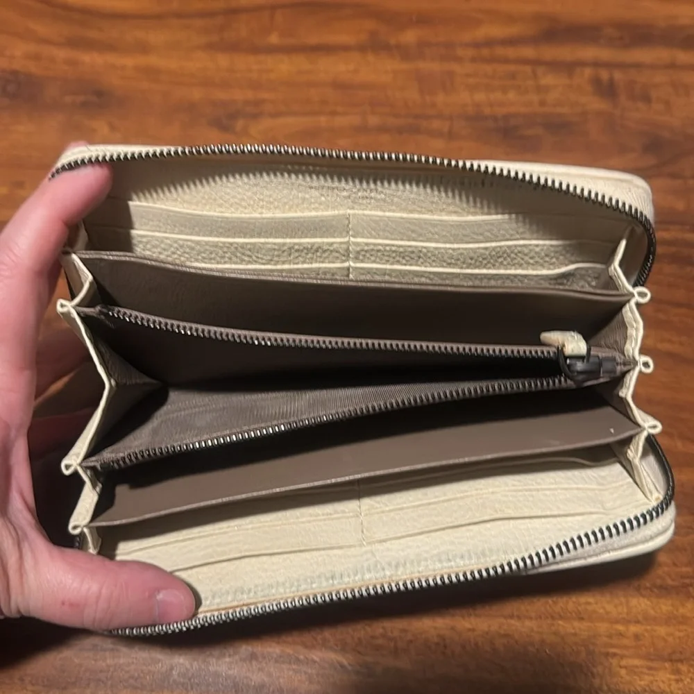 Bottega Veneta authentic cream with gold zippy wallet